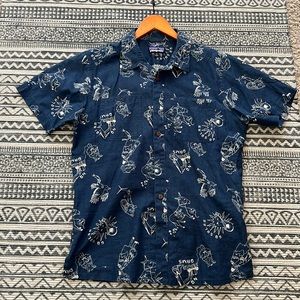 PATAGONIA Men’s Medium Short Sleeve Button-Up Shirt - Blue Hemp Cotton